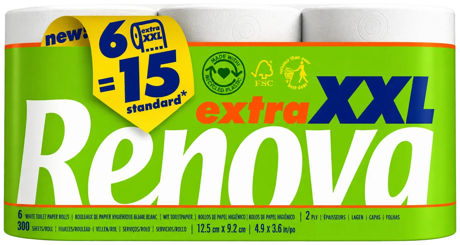 Papel Higiénico Extra XXL Compact - Doble capa - Pack 6=15 rollos