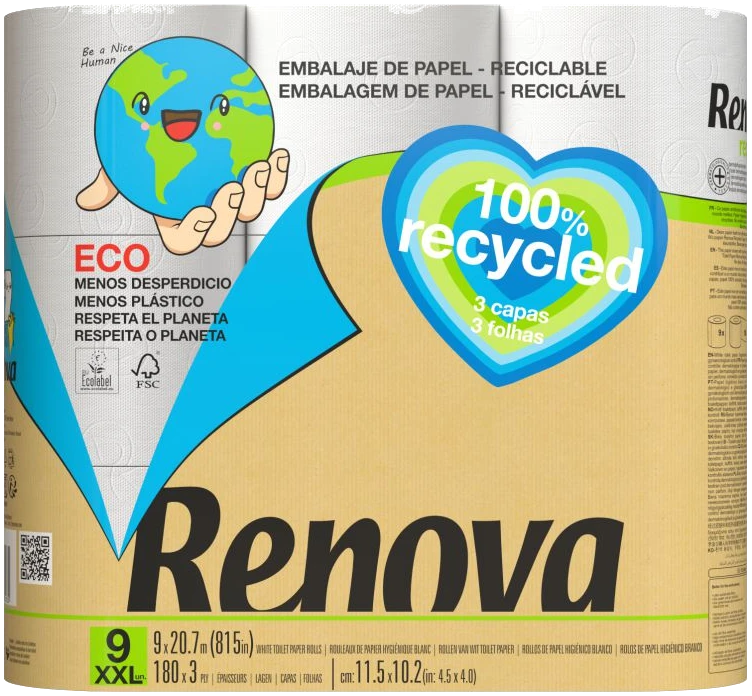 Papel higiénico Recycled - Triple capa - 9 rollos