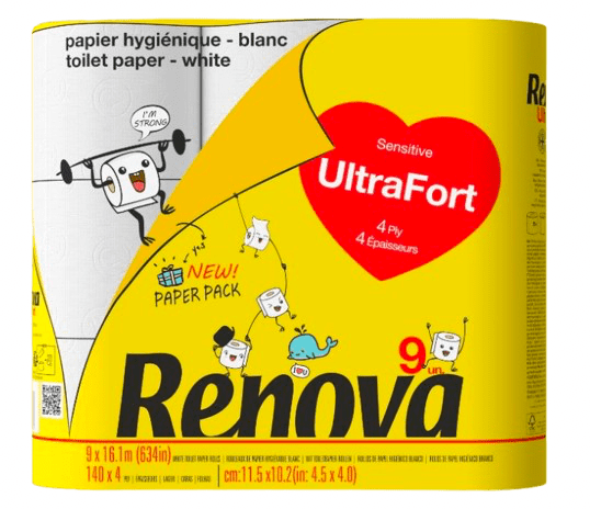 [200089443] Papel higiénico “Adiós al plástico” - “Ultra Fuerte” - Cuádruple capa - 9 rollos